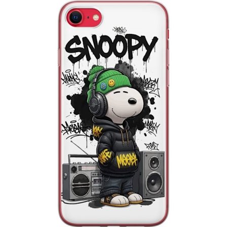 Yhteensopiva Läpinäkyvä kuori Apple iPhone SE (2020) Snoopy katukuteissa kuulokkeet päässä, graffitityyli ja suuri hymy seisoessaan boomboxin vi