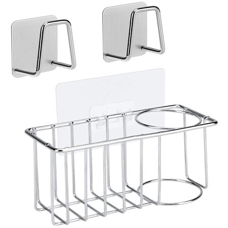 Klæbende børsteholder svampeholder, 2-i-1 vaskholder, aftagelig rustfri rustfri stål vandtæt til svampe