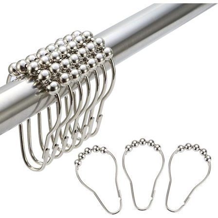 Duschdraperi-krokar, ringar i rostfritt stål, duschdraperi-krokar och ringar för badrum duschstänger gardiner