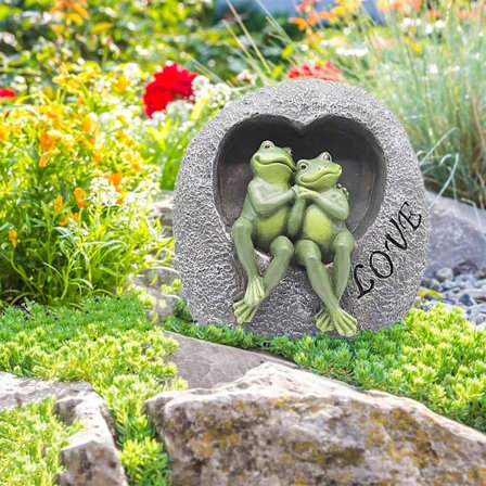 ENNAS Romantisk Froskepar Statue, Kjærlighet Frosk som Sitter på en Stein Ornament