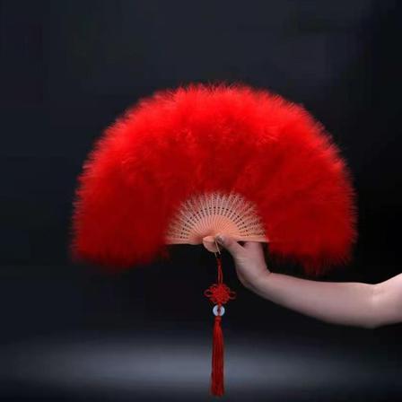 Feather Folding Fan Sweet Fairy Girl Gothic Court Dance Hand F Red onesize