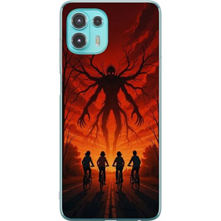 Kompatibelt Mobilskal till Motorola Motorola Edge 20 Lite Mörk Stranger Things-inspirerad skräckillustration med röd himmel, monsterfigur och cykla