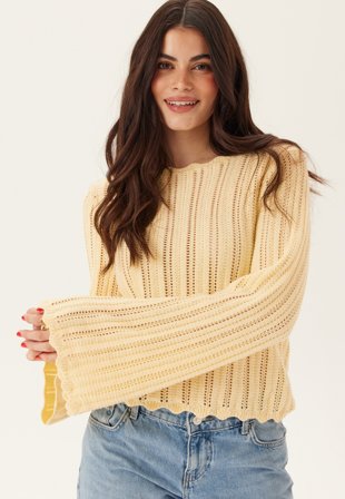 Bubbleroom - Boat Neck Structure Knitted Sweater - Light yellow - Kläder