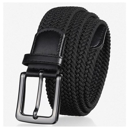 Svart - (95cm) Flätad Elastisk och Läderbälte för Män och Kvinnor