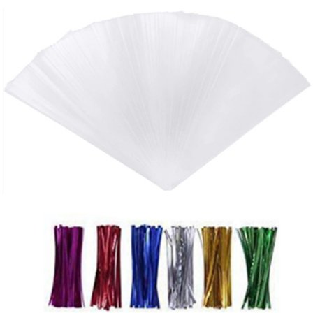 100 kpl Kirkkaita Makeisia Kartiopusseja - Läpinäkyviä Sellofaanipusseja Värikkäillä Nauhoilla, Täydellinen Herkuille, Kekseille ja Juhlapalveluksille