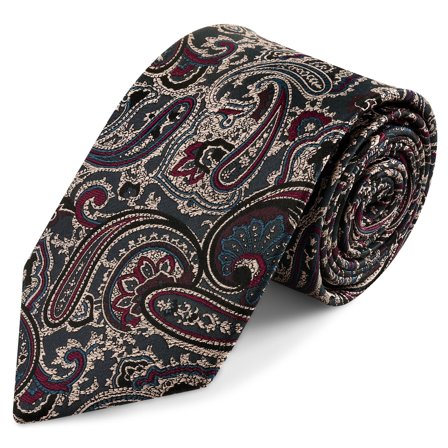 Dark Blue & Dark Green PAISLEY Pattern Silk Necktie | 8 cm for Men - Patterned Ties
