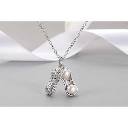 Naturligt sötvattenspärlpeanut hänge halsband för kvinnor Silver