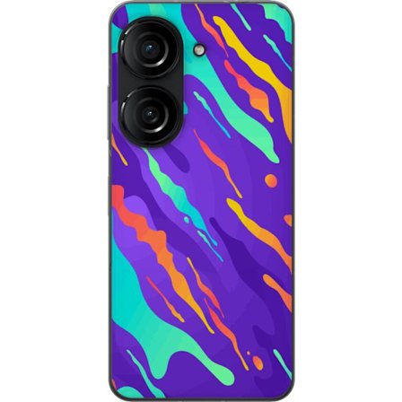 Kompatibel Mobilcover til Asus Zenfone 10 Farverigt abstrakt mønster med flydende former i lilla, turkis, gult og orange.