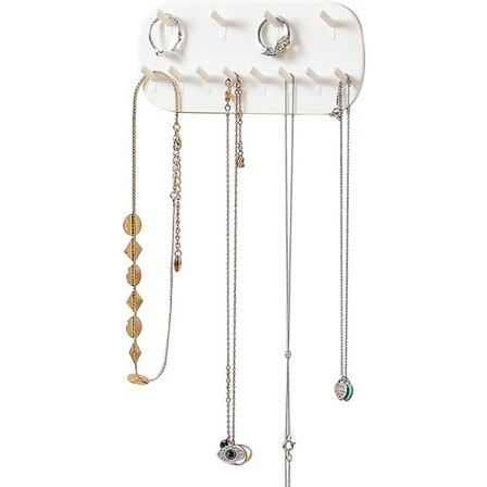 Halskædeophæng Væghængt, Klæbende, Smykkeopbevaring med 12 Kroge til Halskæder, Ringe, Armbånd, Kæder, Nøgler - Hvid (FMY)