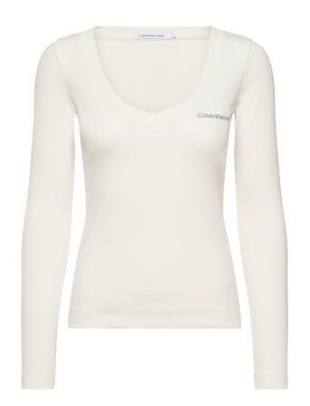 Rib V-Neck Monologo Long Sleeve White Calvin Klein Jeans