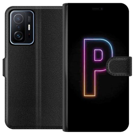 Kompatibel Tegnebogsetui til Xiaomi Xiaomi 11T Minimalistisk neonbogstav P i farvegradient og lyseffekt mod sort baggrund i digital neonstil