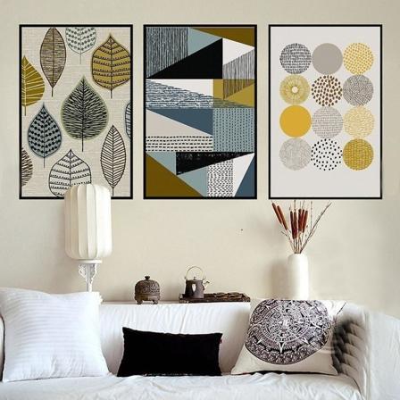 Wekity Blad og Geometri Veggkunst Lerretstrykk Plakat, Enkelt Abstrakt Kunsttegning Dekor for Hjem Stue Soverom Kontor og Barnerom (Se