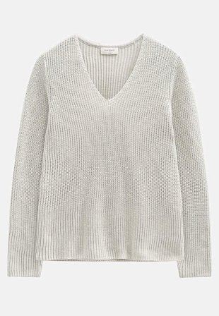 Freequent - Ribbestrikket bomullstrøye i lys beige melert i størrelse XL (44) - Cellbes