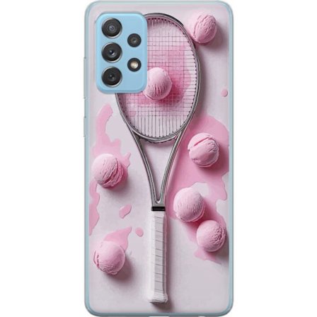 Kompatibel Mobilcover til Samsung Samsung Galaxy A72 5G Rosa glaskugler og tennisketsjer i et kreativt stillbillede med legende popfølelse og moderne