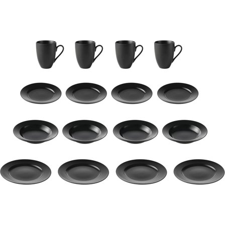 Aida Groovy tallerkensæt 16 dele sort | KitchenOne