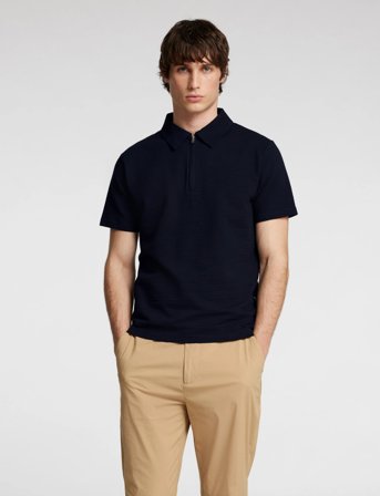 Selected Slhsander Seersucker Zip Ss Polo - Navy - S