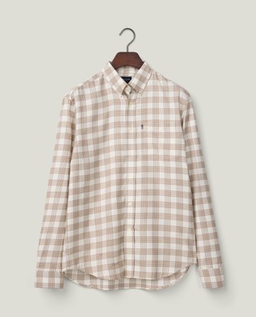 Lexington Afslappet ternet skjorte i flannel med knapper, beige/hvid