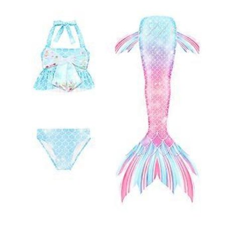 Flicka sjöjungfru Prinsessa Baddräkt tredelat set hängande hals sele med stjärt glänsande fjäll simdräkt varm källa klä upp
