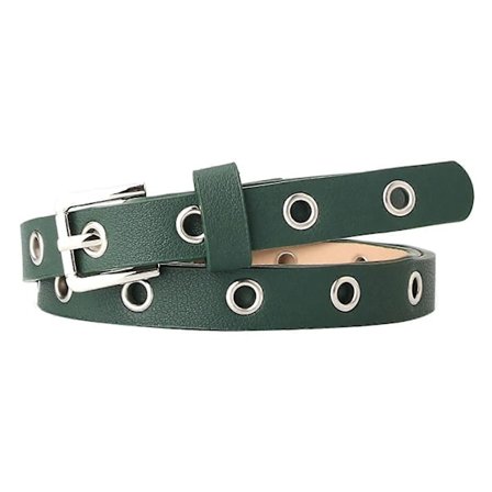 Justerbart taljebælte, moderigtigt kunstlæder, damebælte med flere huller til jeans, grøn