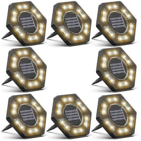 Solcellslampor för mark, 8-pack solcellslampor 12 LED-lampor - varmvitt