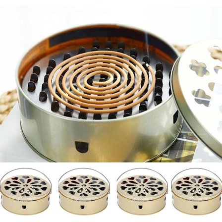 Aromaterapi Holder, Myggespoleholder, Bærbar Jern Myggespoleholder, med Håndtag, Rund, Varmebestandig, 4-pak, Khaki, Stilfuldt Design