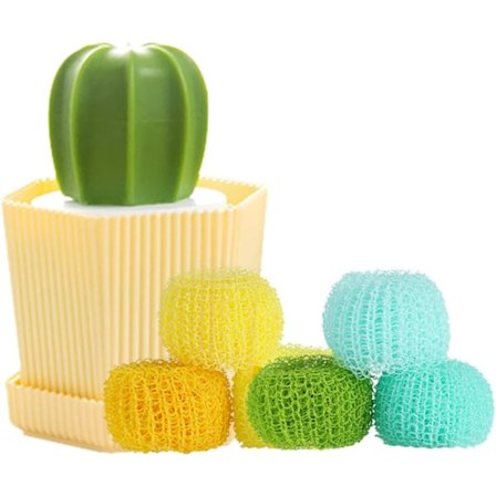 Rustfrit Stål Svamp, Kaktus Tråd børste Rengøringsværktøjer Opbevaring