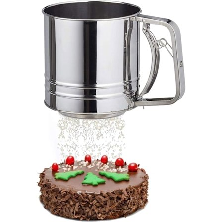 Rustfritt stål melsikt, konditorsikt med skala, melis kakaosikt