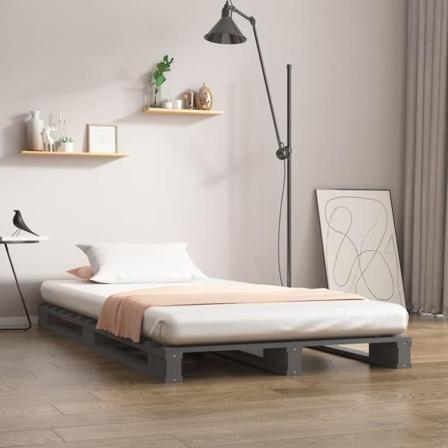 Vidaxl Sängram Grå 90x200 Cm Massiv Furu Grå