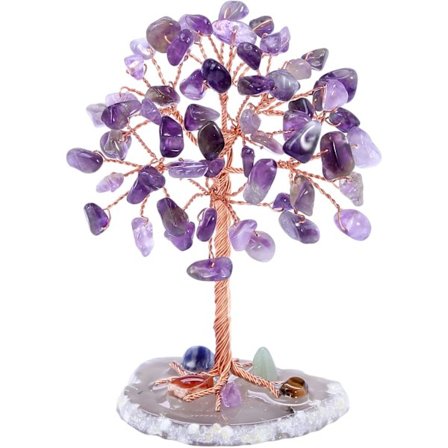 Livets tre natursten, 9-10 cm (Amethyst) Krystalltre Perfekt krystalltre ornament gave til Chakra Reiki gave hjemmekontor borddekorasjon gave ornament