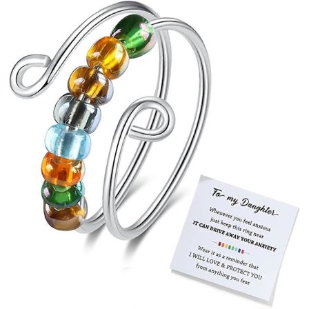Till Min Dotter Fidget Ring för Ångest, Fidget Ringar för Ångest för Kvinnor, Justerbar Stapelbar Ångestlindrande Regnbåge Fidget Ring Smycken Gåvor