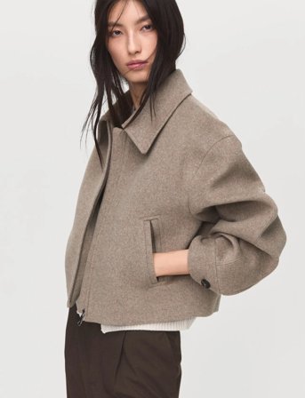 Mango Wool Bomber Jacket - Beige - XS