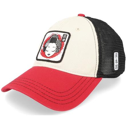Yapan - Beige trucker Lippis - Geisha 111 Tri Stone/Black/Red Trucker @ Hatstore