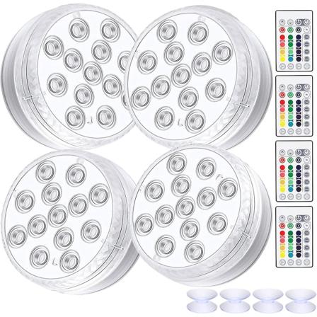 Neddykbare LED-lys, 4-pakning Vanntette LED-lys med fjernkontroll RGB fargeendrende dambelysdekorasjon for vasebase, svømmebasseng, akvarium
