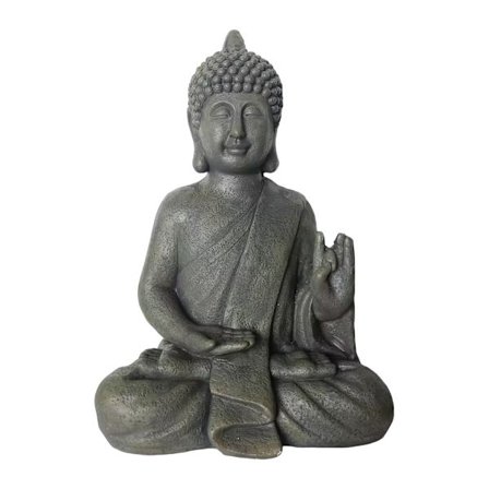 Buddha-statue 52 cm, vejrbestandig polyresin, stenfinish