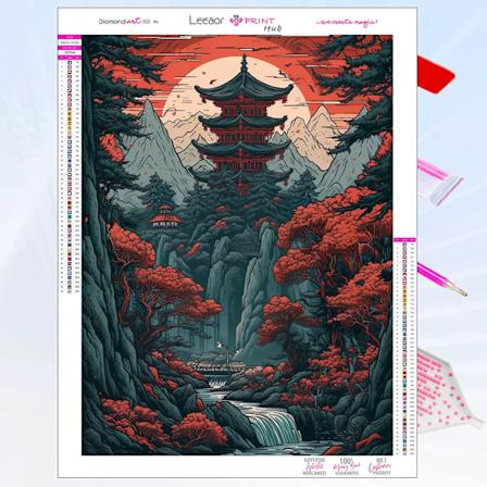 Manga Landskap Diamantmålning Japansk Kultur Tempel Serie Full Rhinestone Mosaik Broderi Korsstygnsats Heminredning 5D YY3093 Square 50x70
