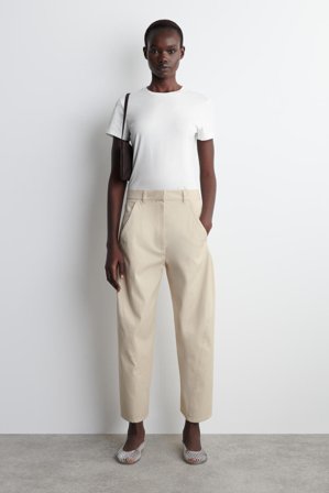 COS Women's Barrel Leg Cotton Trousers in Beige