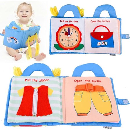 Mjuk tygbok för baby, interaktiv tygbok för baby med dragkedjor, knapp, tidig pedagogisk inlärning baby mjuk bok, reseleksakspresent för baby