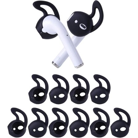 5 par silikonørepropper kompatible med AirPods 1 og 2, myke silikonøreplugger for sport, anti-dråpe ørepropper i gel (svart)