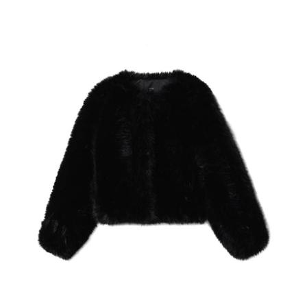 Mango Fur-effect Frakke Sort, Dame Damejakker