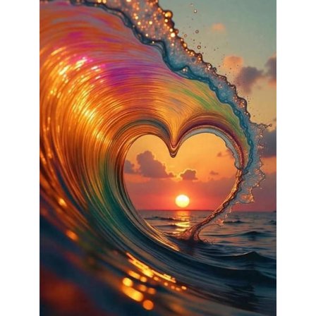 Solnedgang Landskab Diamant Kunst Sæt til Voksne, Bølge Hjerte Diamant Maleri Sæt til Begyndere, Diamant Prikker Rund Fuld Bor Mal med Diamanter 
