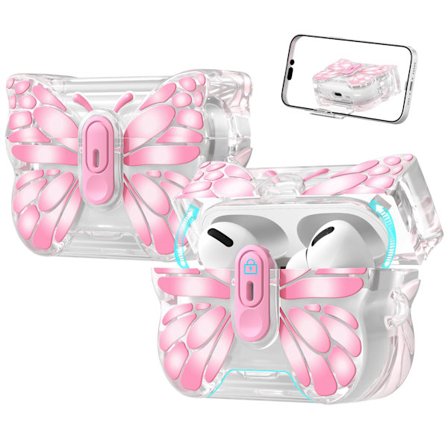 iPhone AirPods 4, Butterfly Flip-Top Blødt Etui, TPU Øretelefon Cover, Pink