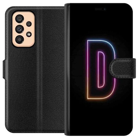Kompatibelt Plånboksfodral till Samsung Samsung Galaxy A53 5G Minimalistisk neonbokstav D i färgskiftande ljus mot svart bakgrund i modern digital d