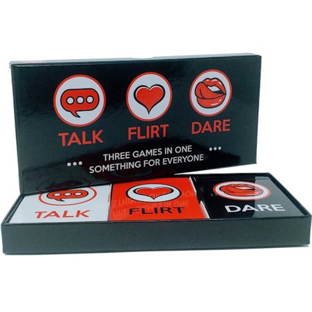 Roligt och romantiskt spel för par Date Night Box Set med samtalsstartare, flirtiga spel och roliga utmaningar - Talk, Flirt or Dare Cards - 3 spel