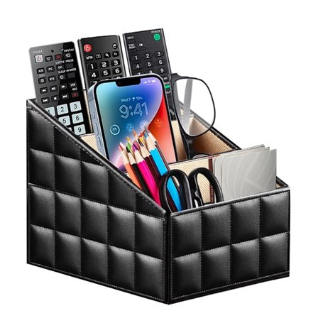 Fjernkontrollholder, PU-skinn fjernkontrollorganisator med 3 rom, fjernkontroller TV-klimaanlegg oppbevaringsboks, skrivebordsarrangør
