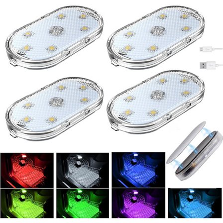 2/4 Pack Trådlös LED Belysning för Bil, USB LED-Belysning Uppladdningsbar Kupébelysning för Bil, Motorcykel & Camping