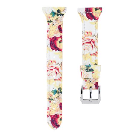 Ersättning smal lädertryck klockarmband för Fitbit Versa kvinna (solrosor)