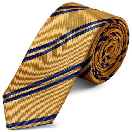 Navy Twin Stripe Gold Silk 6cm Tie for Men - Patterned Ties