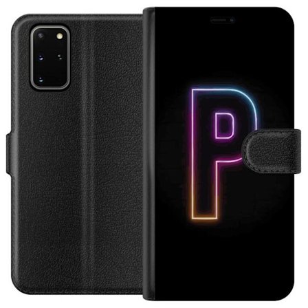 Kompatibel Tegnebogsetui til Samsung Samsung Galaxy S20+ Minimalistisk neonbogstav P i farvegradient og lyseffekt mod sort baggrund i digital neonstil