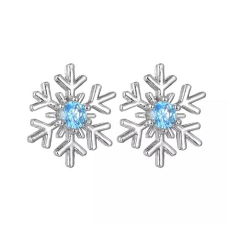 Silver Örhängen Till Jul / Christmas - Snöflinga Med Rhinestones Silver