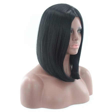 Mordely Svart peruk Kort rakt hår Naturlig färg